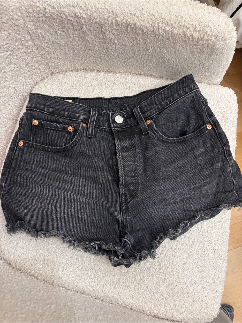 Black Denim Frayed Hem Women's Shorts